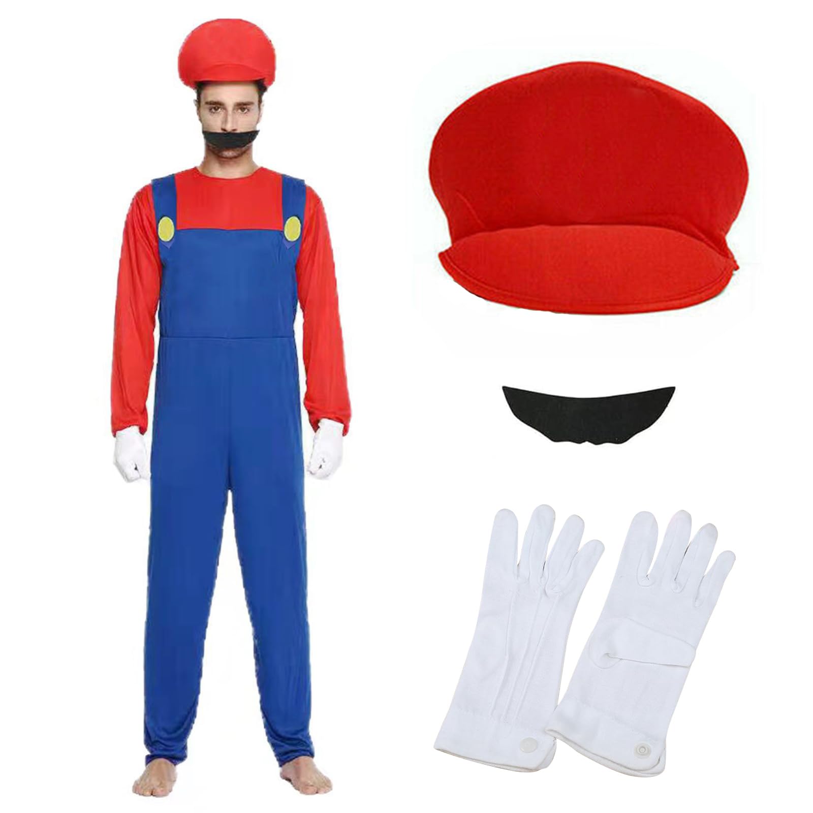 Boyigog Disfraz de Super Mario Luigi Bros para cosplay, gorras, bigotes, guantes para niño
