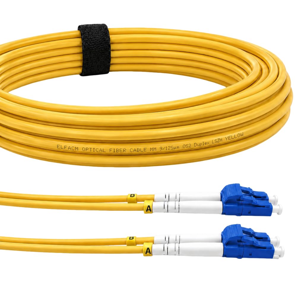 Elfcam Cavo Fibra Ottica LC/UPC per LC/UPC OS2 Monomodale Duplex 9/125um LSZH, 30M