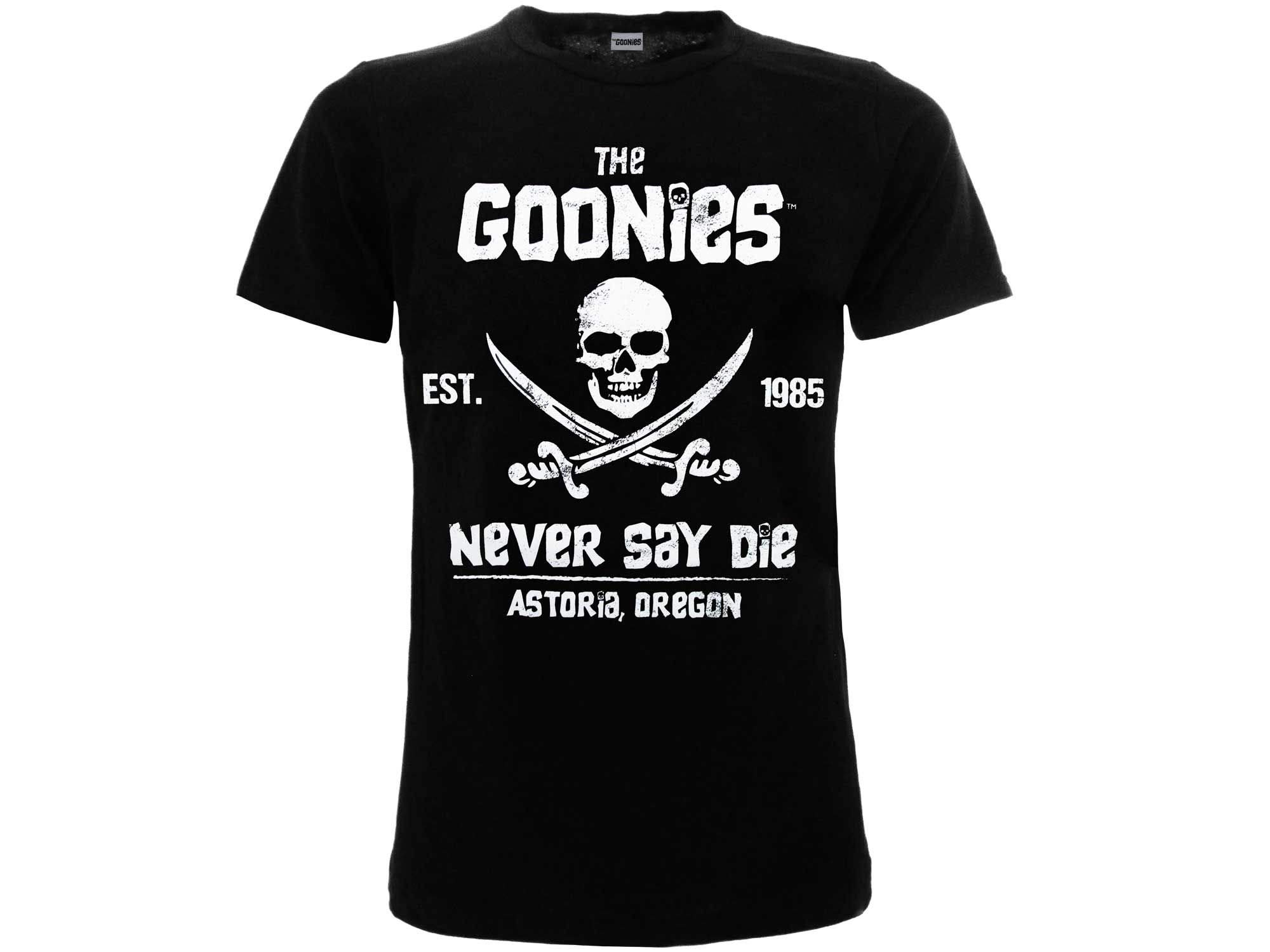 The Goonies Official Never Say Die T-Shirt Black Skull - Black, Medium