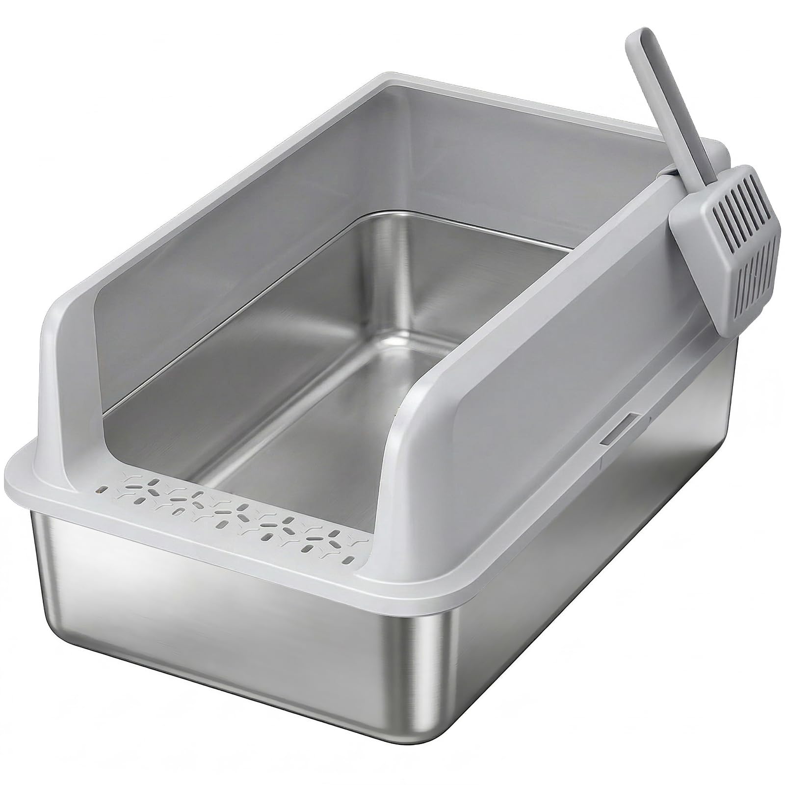 Lifewit Katzenklo Edelstahl XXL, 58x38x26cm Große Katzentoilette hoher Rand mit Schaufel für Mittelgroße und Große Katzen, Stainless Steel Cat Litter Box ohne Deckel, hop in Katzen Klo Offen, Grau - 2