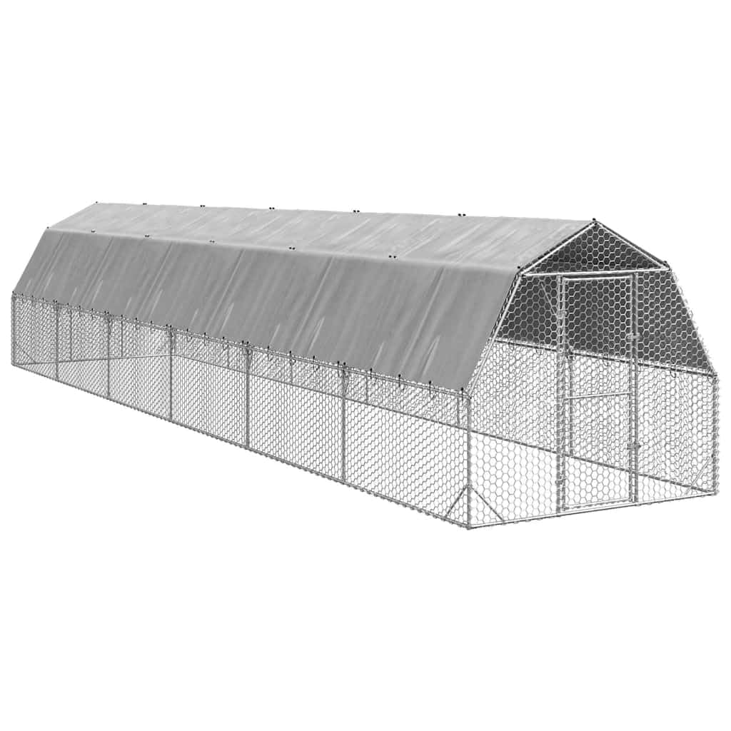 Gallinero con techo, 2,5 x 12 x 2,25 m, de acero galvanizado, 30 m², gran cercado para aves de corral, para pollos, patos, gansos y conejos, con puerta con cerradura