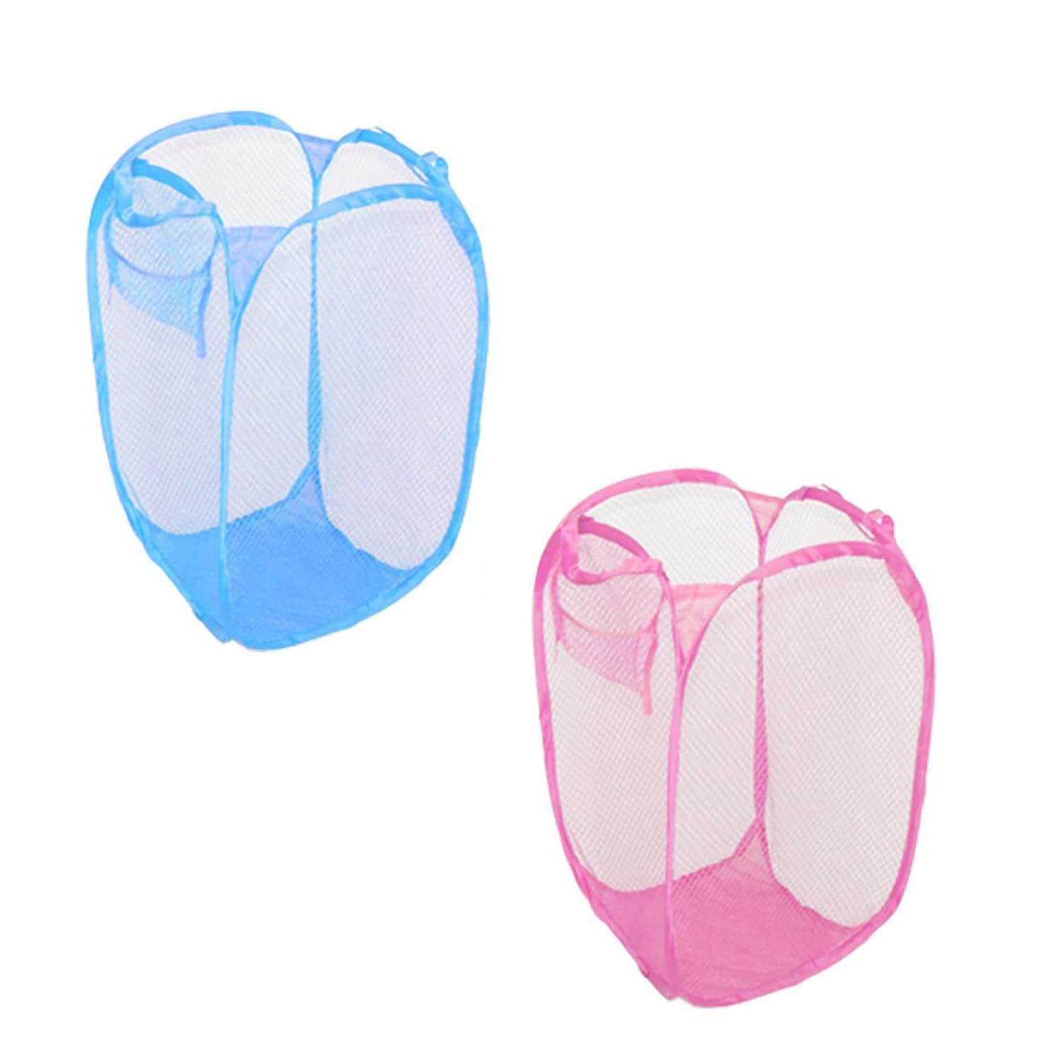 HOMESHOPA Laundry Baskets Pop Up Mesh Washing Bag, 2 Pack Foldable Laundry Hamper Bin Bag with Durable Handles & Side Pocket, Collapsible Clothes Toy Tidy Storage Organiser, Assorted Colours