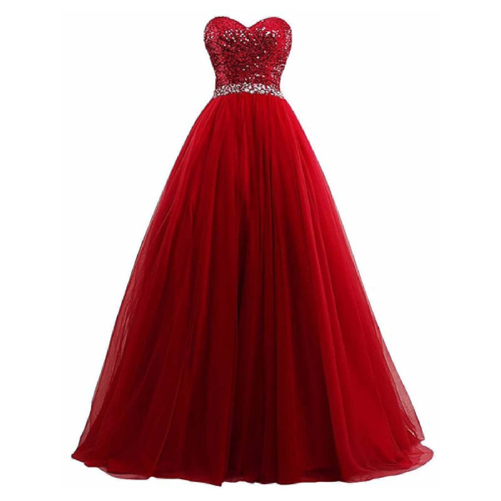 Hochzeit Ballkleider,Sexy durchsichtiges Top mit U-Boot-Ausschnitt und Perlen besetztes Partykleid,Crimson,30,Big red,44(US14W),Damen Abendkleid Frau Brautjungfernkleid