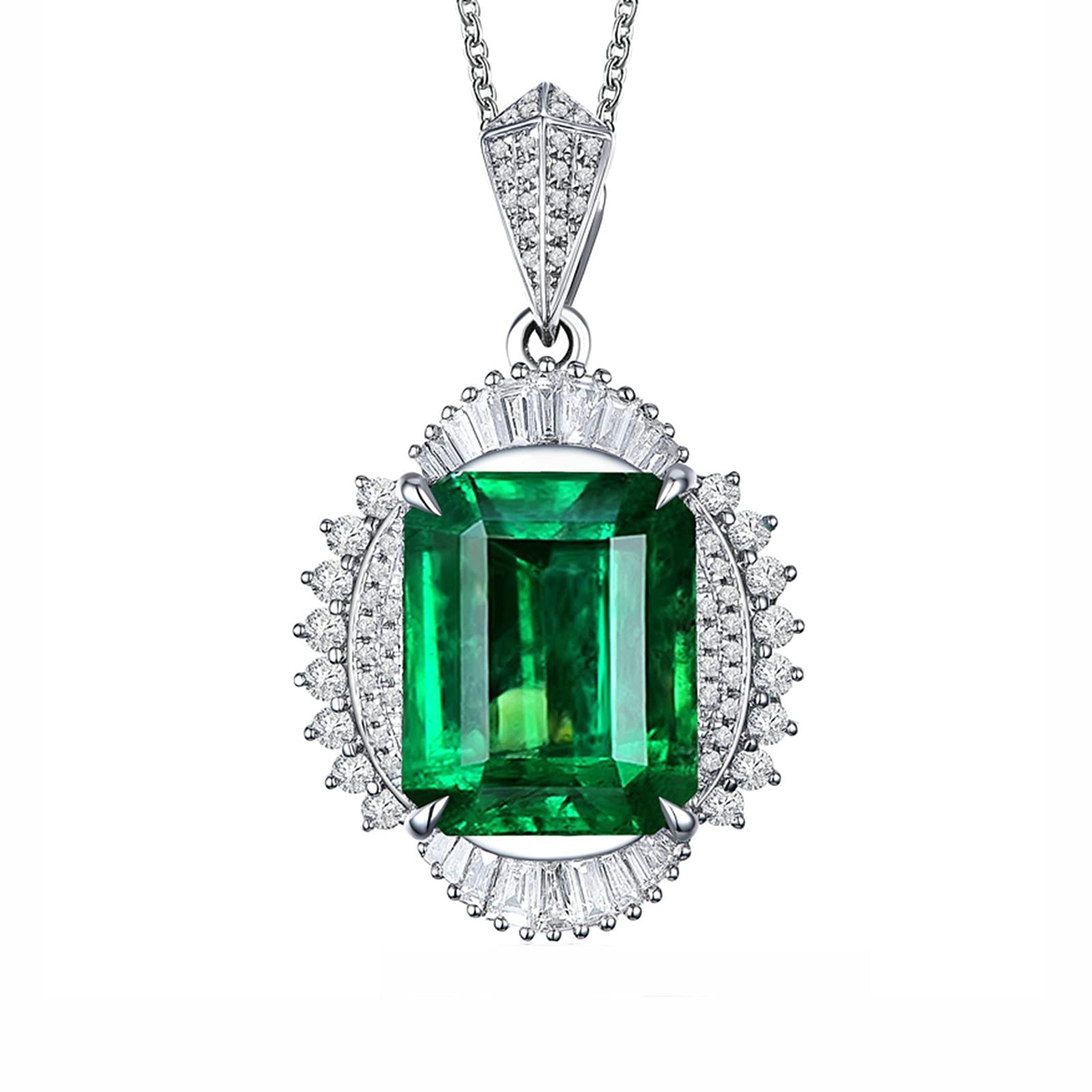 Collar para Mujer, Flor con Esmeralda creada por Muchacho de 3 Quilates, Oro de 18 Quilates/Plata de Ley 925, Collares con Colgante para Mujeres y niñas, Regalo para el día de la Madre/día de San