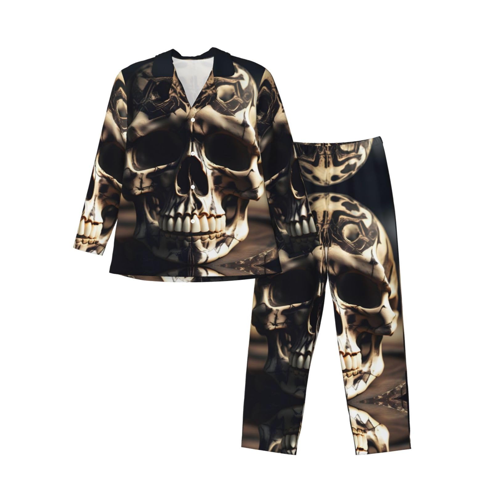 Berbo Men's Black Classic Sleepwear - Button-Up Blouse Shirt And Pants Set,Stylish And Durable Pjs Set For All Seasons