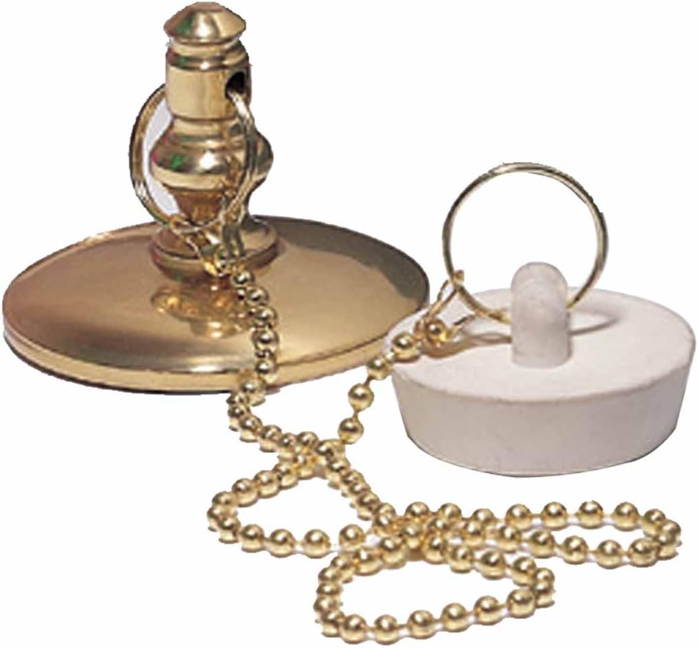 Renovator's Supply Bright Brass Bathroom Sink Bathtub Drain Stopper Plug with Chain
