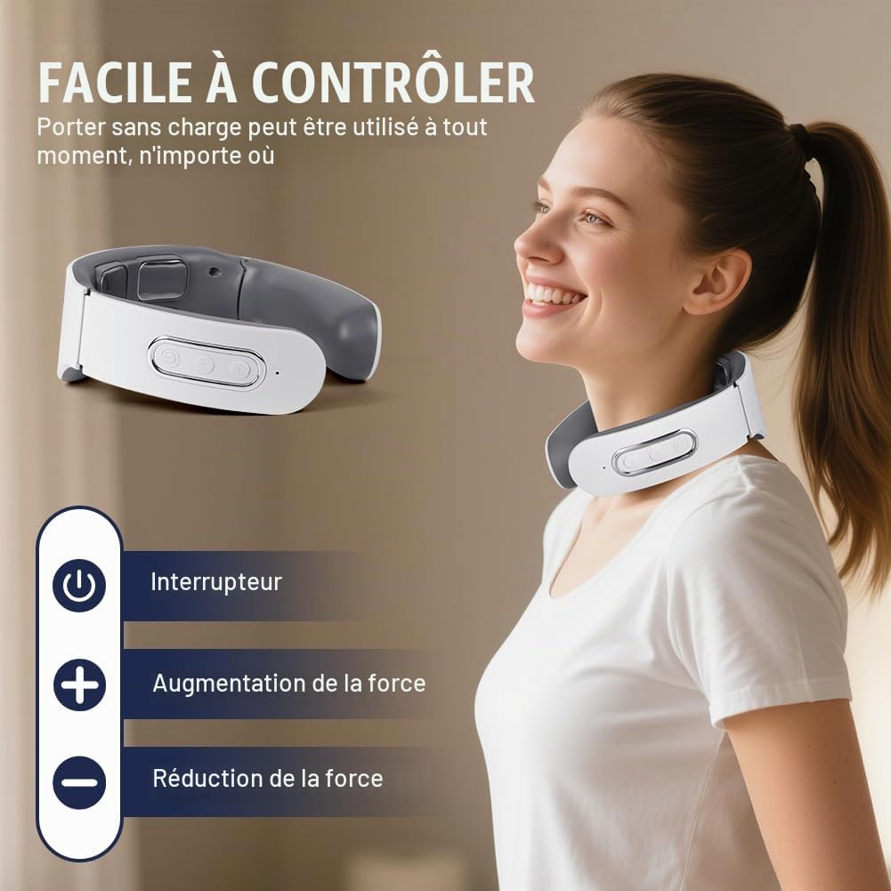 Aolso Masseur Cervical, Masseur de Cou Electriqueavec Thérapie Thermique à 42°C, 6 Modes 9 Intensités Massage Cervicales et Cou Portable, Masseur Cervicales et Cou Chauffant Pour Maison, Bureau