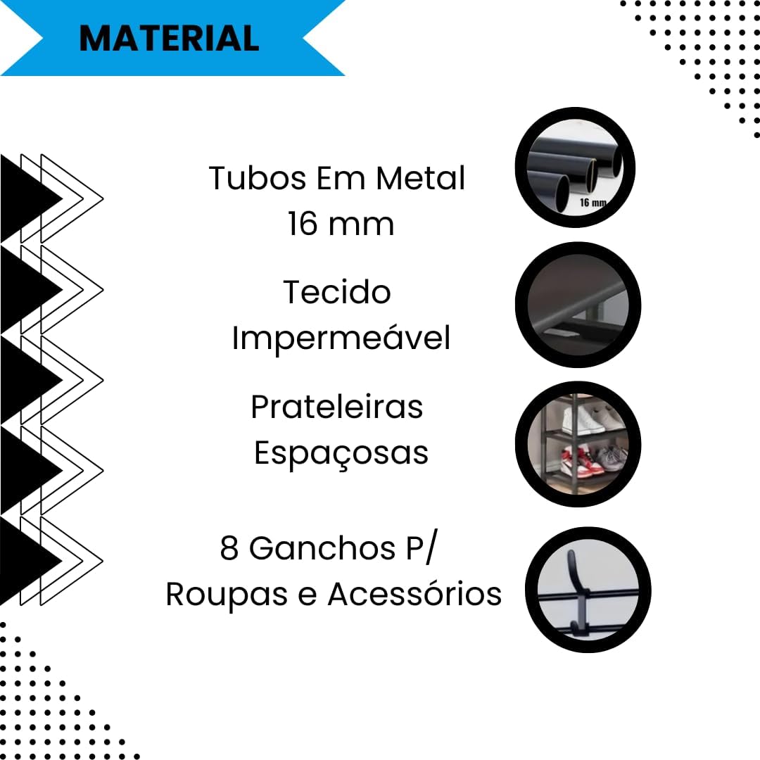 Sapateira Organizador com Cabideiro de Chão e 4 Prateleiras | Arara Multiuso Vertical para Roupas, Bolsas e Sapatos (Preto)