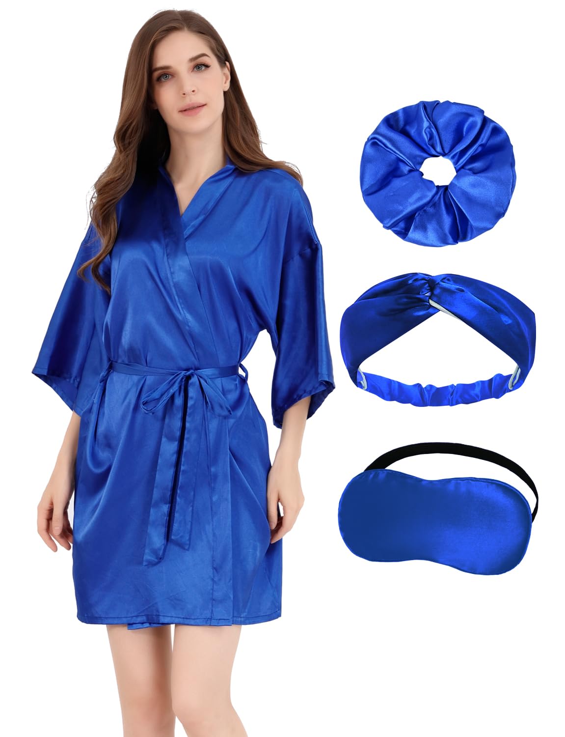 Women Bride Bridesmaid Silky Satin Kimono Robe Solid Color Sleepwear for Wedding Party Getting Ready, Short