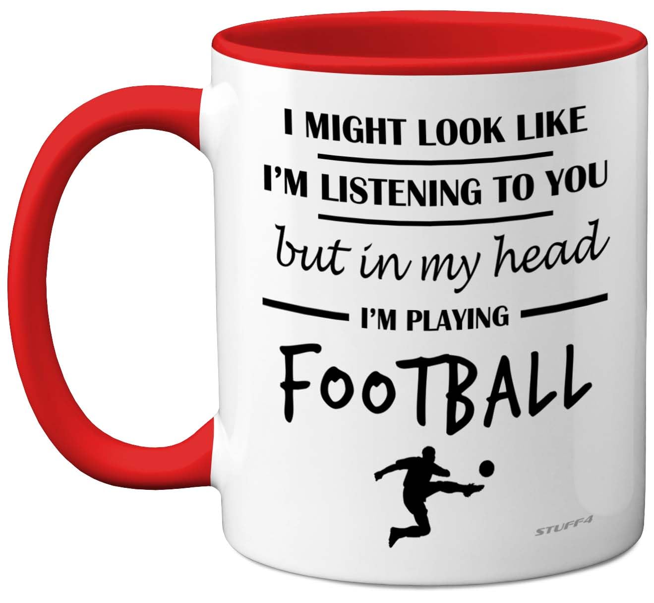 Stuff4 Football Gifts - in My Head I'm Playing Football Mug - Funny Gift for Footy Players, Footie Lover Presents, 11oz Ceramic Red Premium Mugs Novelty Cup