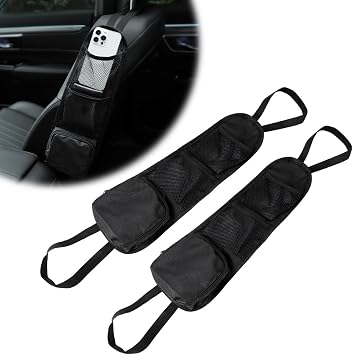 2PCS Car Seat Side Organizer, Front Seat Storage Hanging Bag Mesh Pocket Stuff Holder, Multi-Pocket Vehicle Storage Net Organizer for Drink Glasses Phone Wallet, Car Accessories