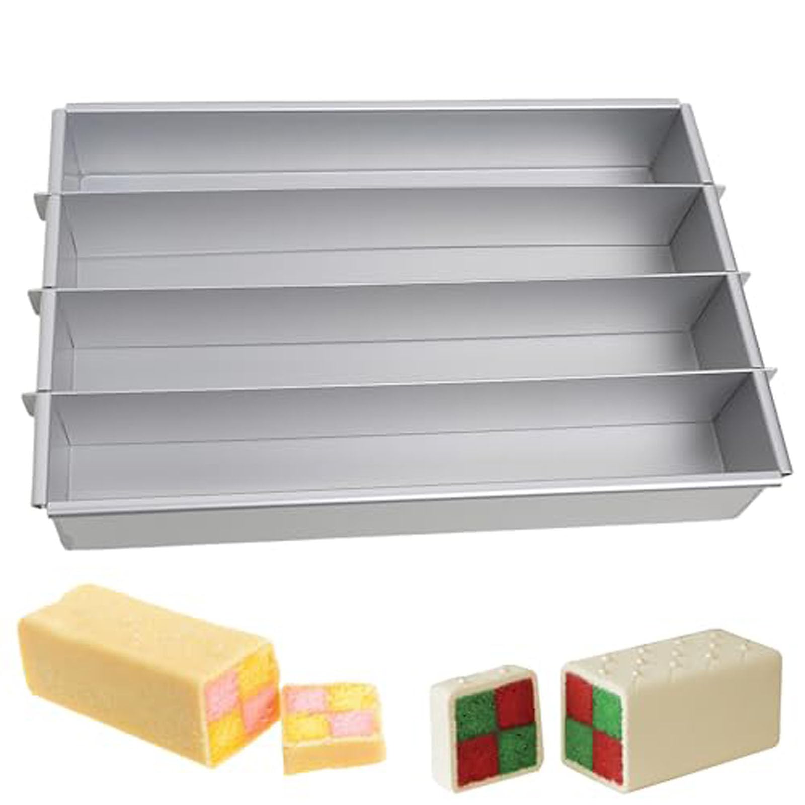 Battenberg Kuchenform aus Aluminium mit 3 Trennwänden, abnehmbare Antihaft-Kuchenform für gleichmäßige Abschnitte und einfaches Herauslösen
