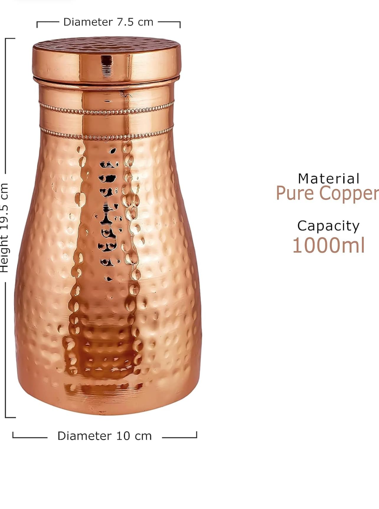HYGGE Kupferkrug Mit Deckel & Integriertem Glas | 1000 Ml Fassungsvermögen | Handgehämmert Aus Reinem Kupfer | Für Hotel & Zuhause