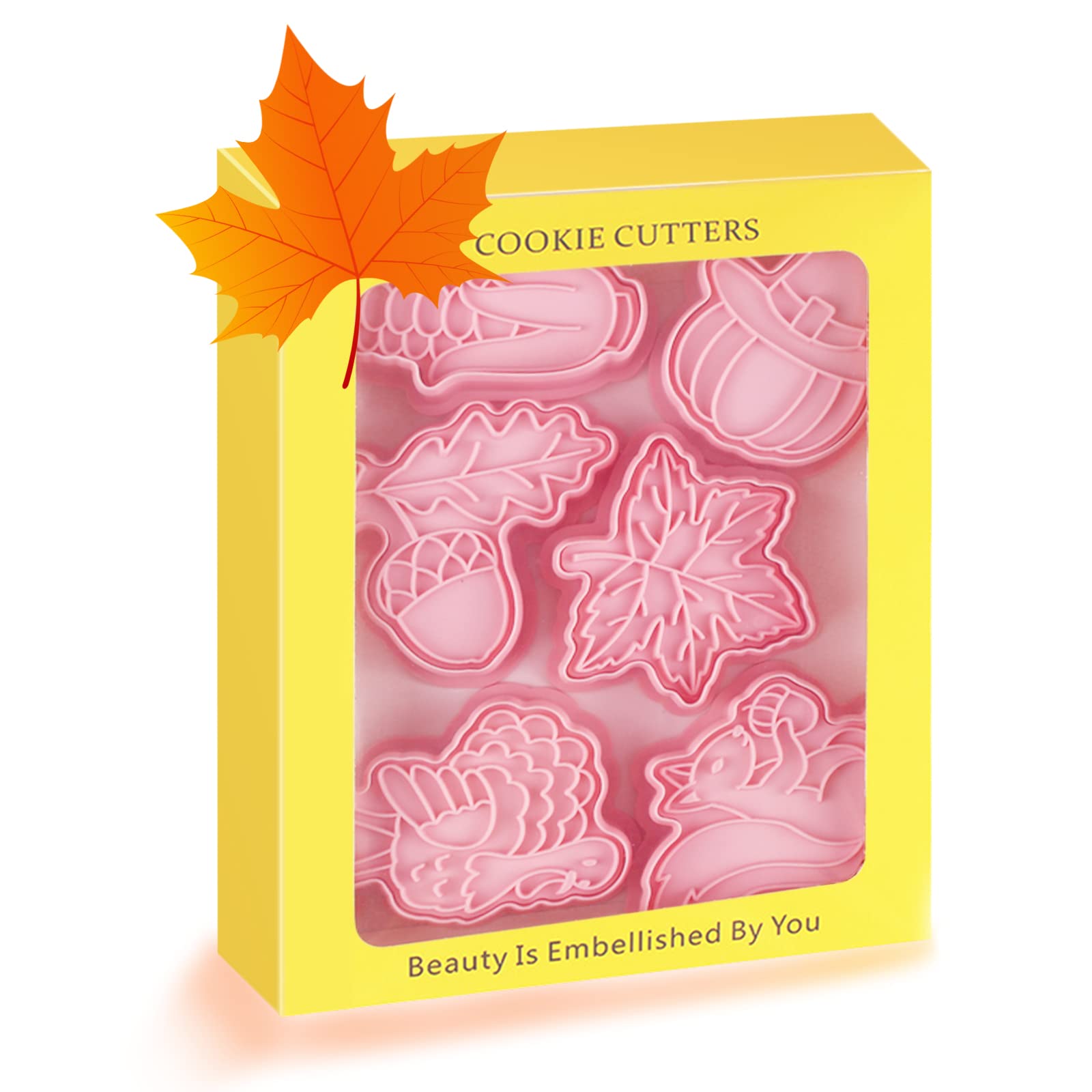 Novel Thanksgiving Cookie Cutters and Stamper, Maple Leaf, Squirrel, Hazelnuts, Turkey, Corn, Pumpkin 3D Cookie Cutters Set for Thanksgiving Baking (Pack of 12)