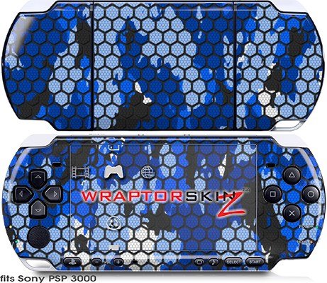 Sony PSP 3000 Decal Style Skin - HEX Mesh Camo 01 Blue Bright