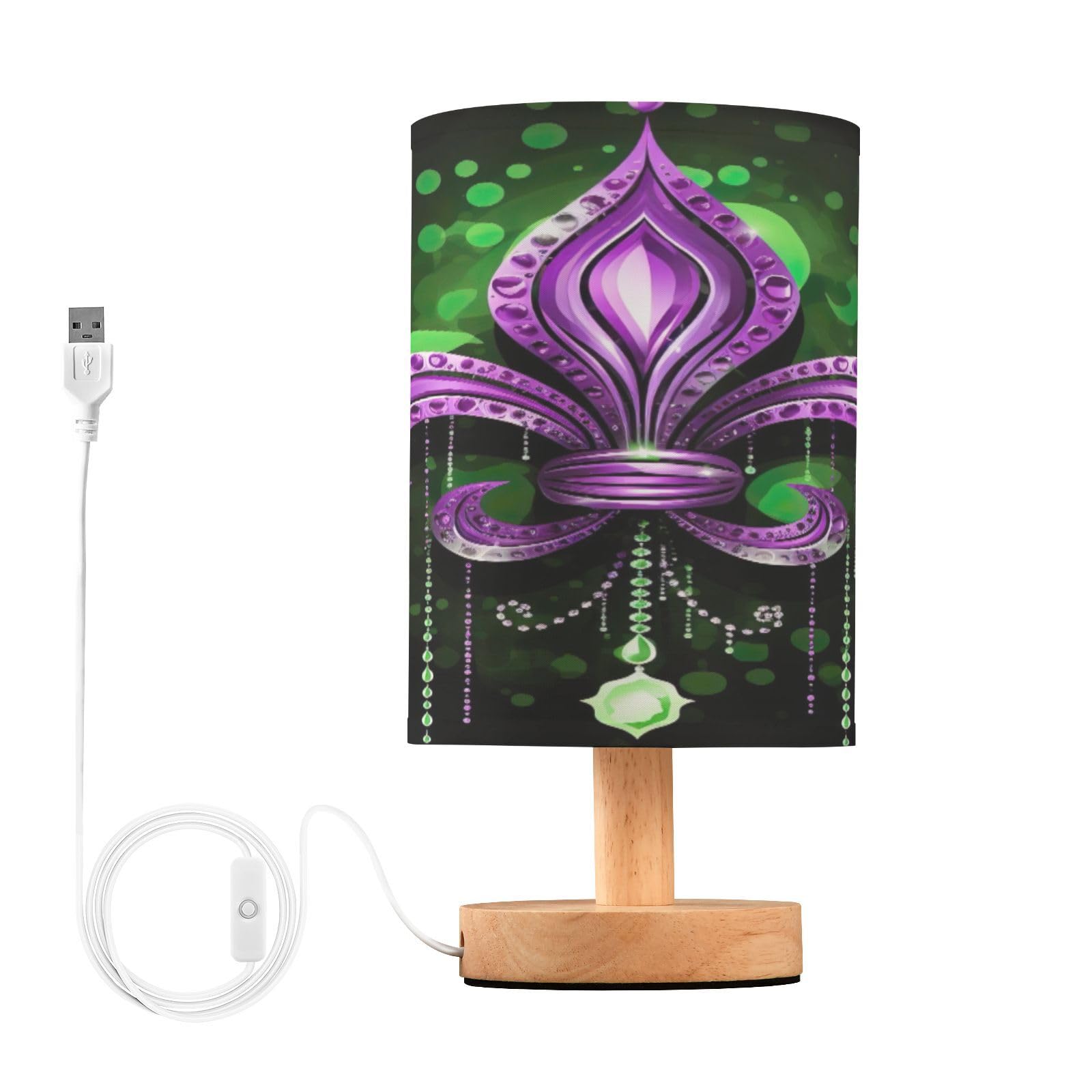 SDMKA Mardi Gras Purple Bedside Table Lamp for Bedroom, Minimalist Nightstand Lamp with Round Fabric Shade for Living Room, Office, No Bulb Required