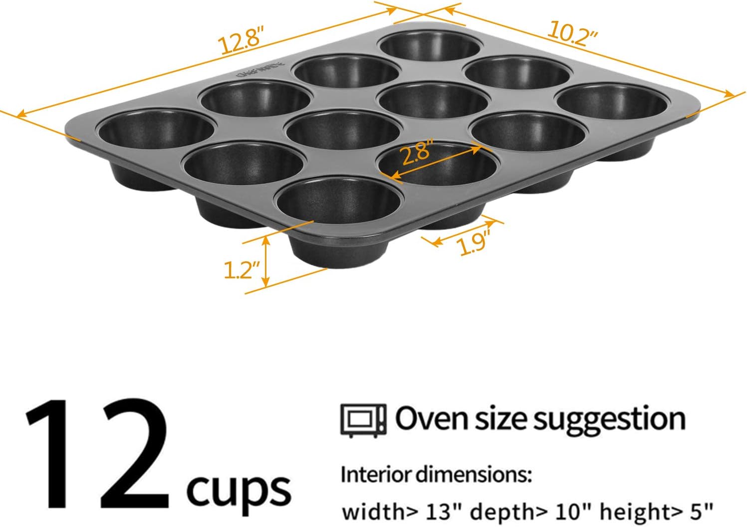 CHEFMADE 12 Cups Muffin Pan Set, 2 Packs Bakeware Non-Stick Cupcake Baking Pan Heavy Duty Carbon Steel Pan Muffin Tins Standard Baking Mold for Cakes