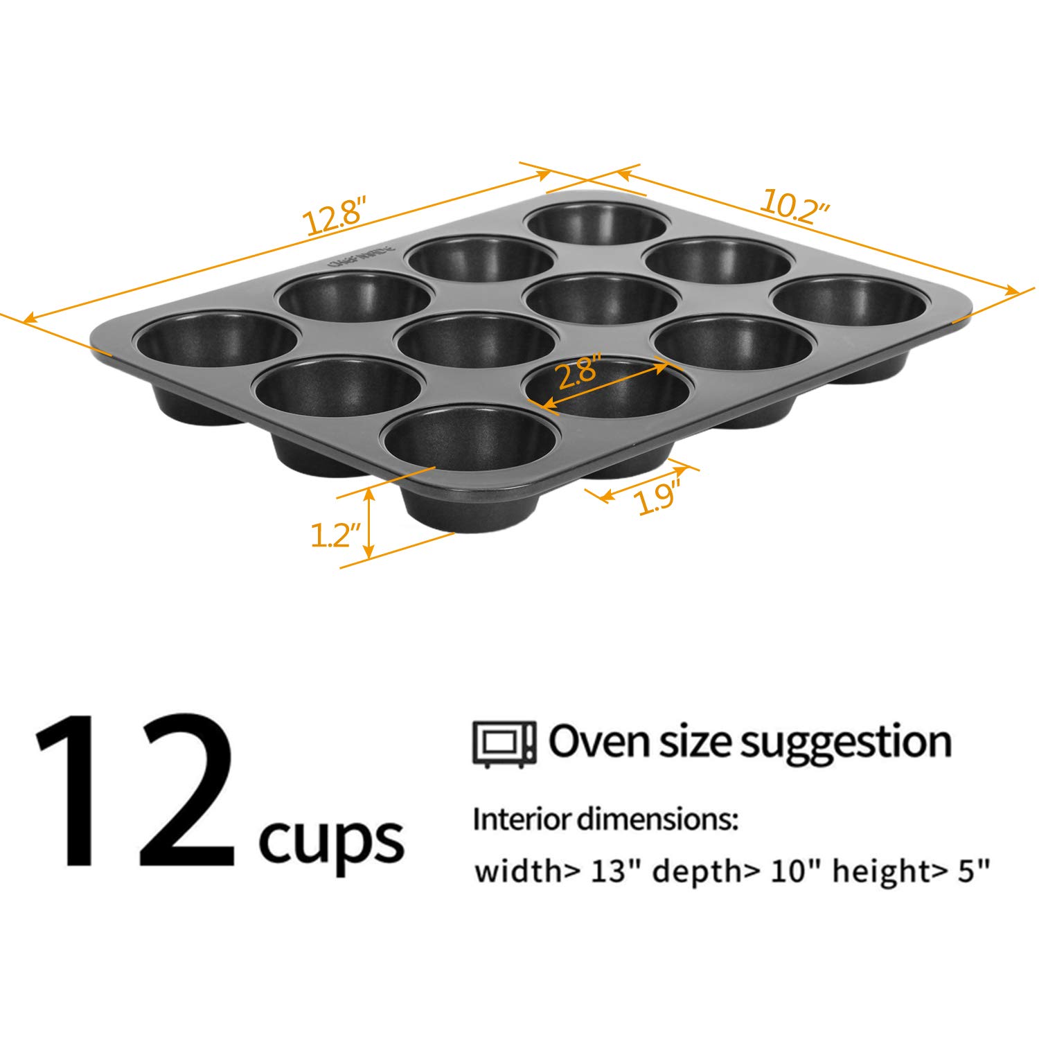 Chef Made Basic Muffin-Backformen mit 12 Antihaftbeschichtung, 2 Stück schwarz