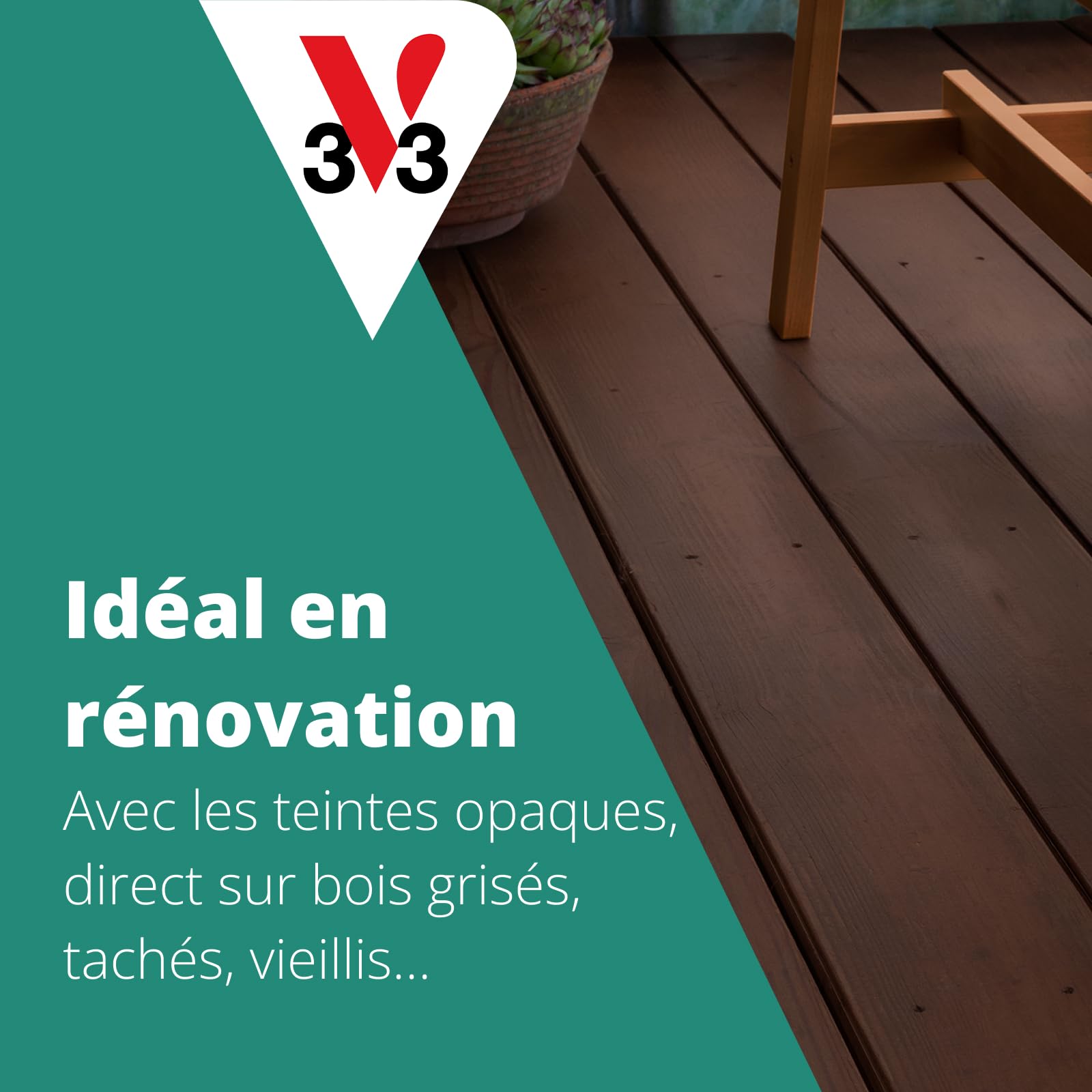 V33 Saturateur bois extérieur Naturel mat 5L - Haute résistance eau chlorée, UV et graisse - Sans essuyage et non glissant