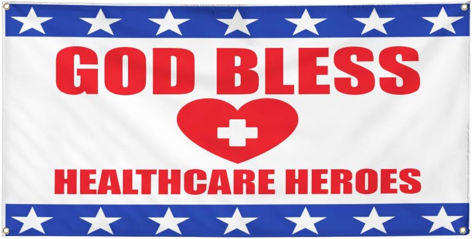 Vinyl Banner Multiple Sizes God Bless Health Care Workers Support Inspiration & Motivation Outdoor Weatherproof Industrial Yard Signs 4 Grommets 16x40Inches