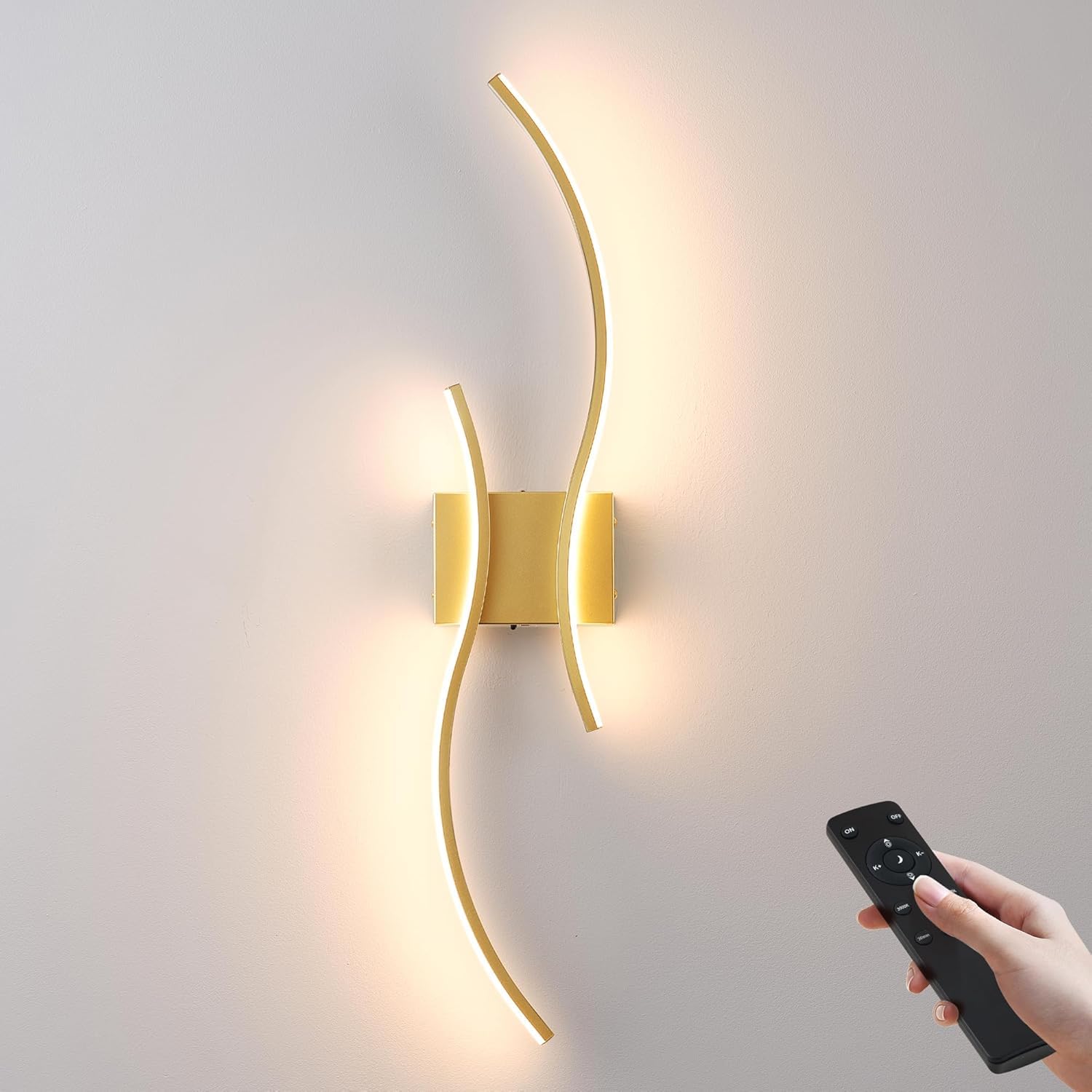 EaEa 100cm LED Akku Wandleuchte Kabellos, Dimmbar mit Fernbedienung & Timer, USB-Aufladbar 6000mAh, Ohne Bohren Schwarz Moderne Wandlampe Innen für Wohnzimmer Schlafzimmer Flur,Gold 1pack
