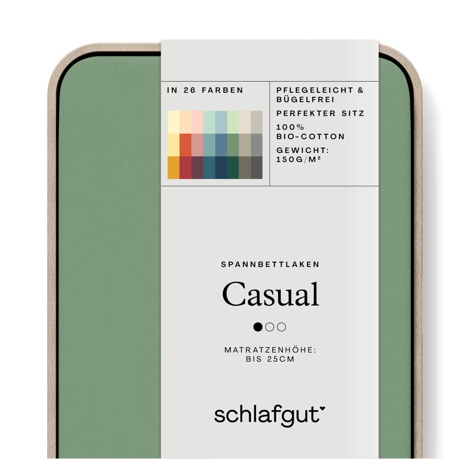schlafgut Casual Spannbettlaken 120x200 cm 100% Bio-Baumwolle, Green Mid