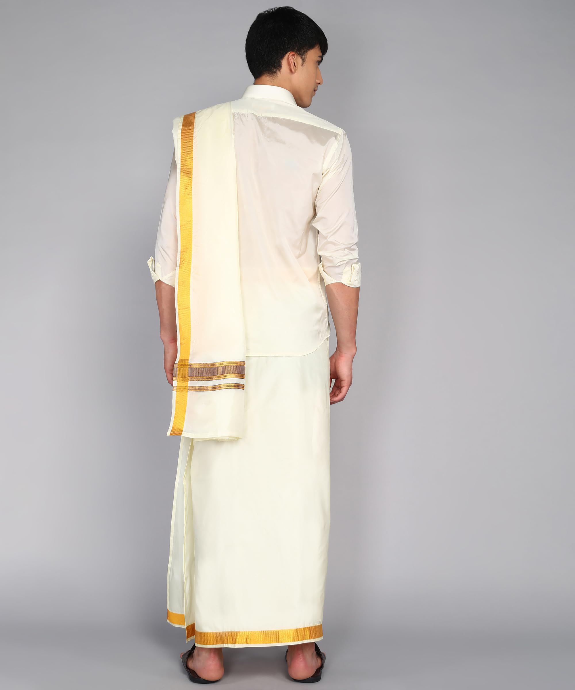 Prakasam Cotton-Mens Asha Pattu Wedding Fancy Border Dhoti + Readymade Shirt+ Matching Towel (38)