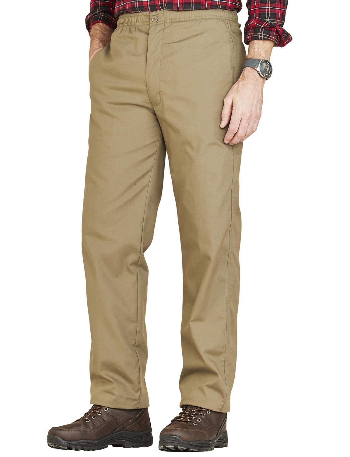 Chums Men's Fleece-Lined Elasticated Thermal Trousers Adjustable Drawcord & Comfort Waist Versatile for Work, Leisure, Indoor & Outdoor Activities Olive 44W / 29L