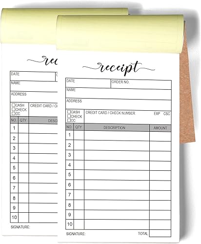 Paquete de 2 bloc de recibos de 50 unidades, formulario de recibo de ventas de copia duplicada de carbono, folleto de factura para tiendas,
