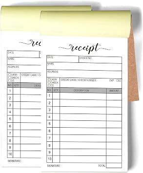 2 Packs 50-set Receipt Pad, Carbon Duplicate Copy Sales Receipt Form, Invoice Booklet for Stores, warehouses, offices, and restaurants, 3.4x5.5 Handheld, 2-Part Carbonless-White/Yellow.