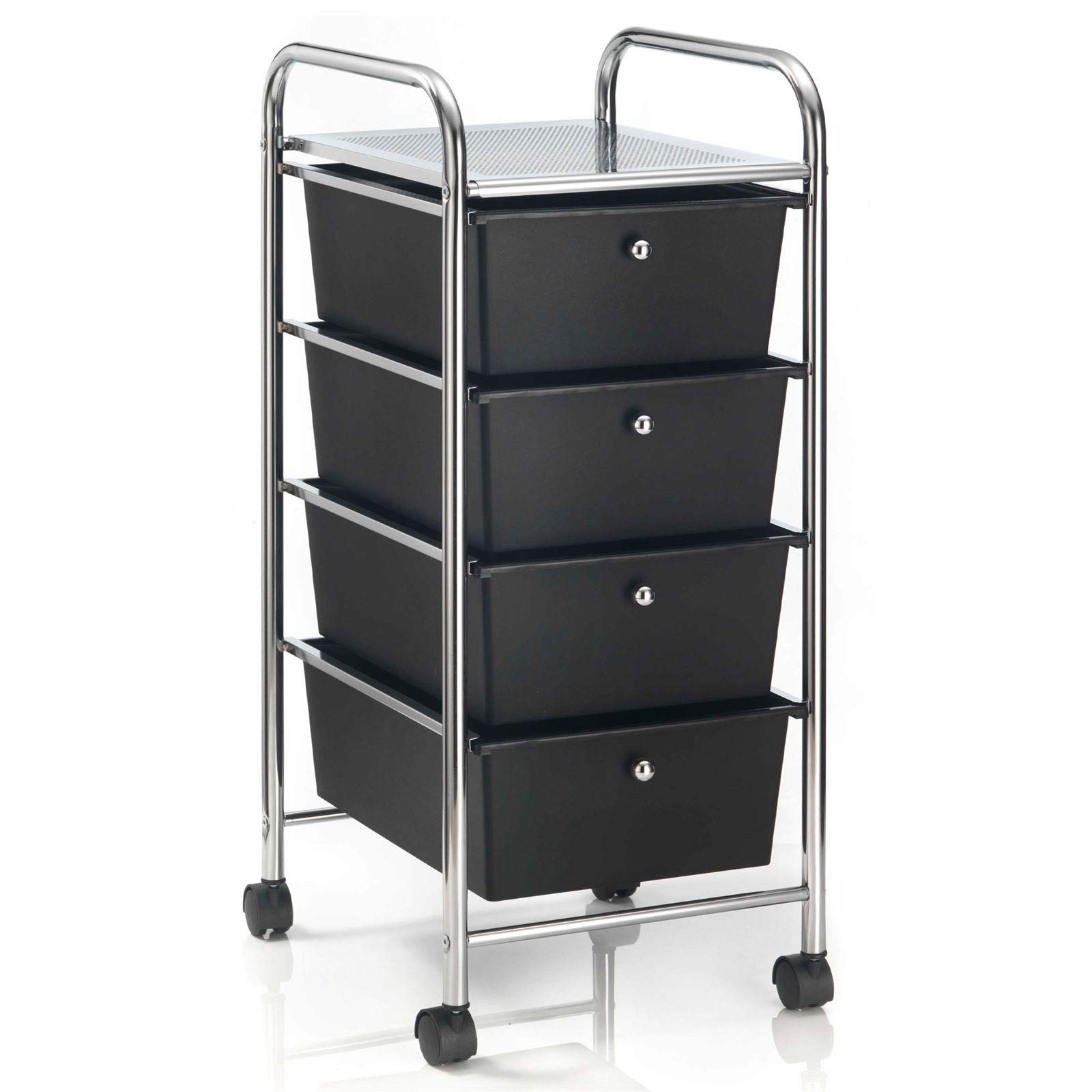 IDIMEX Badregal Rollwagen Rollcontainer GINA, mit 4 schwarzen Schubladen und Metallgestell in Chrom