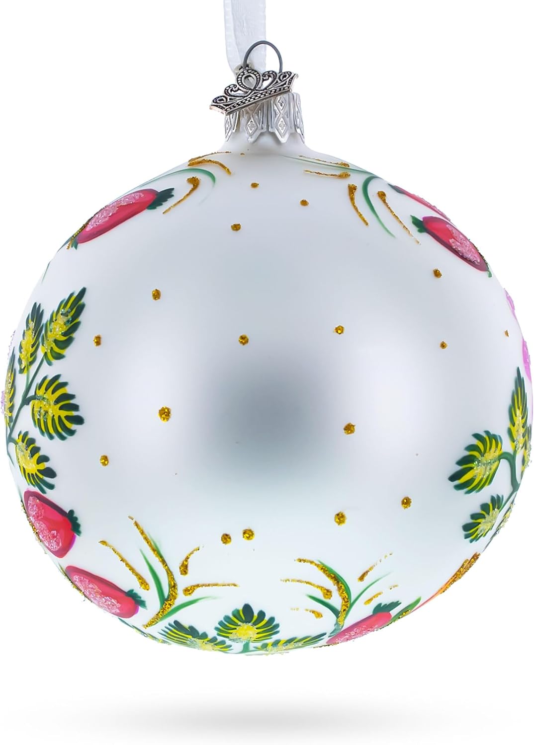 Irises and Cosmeya Flowers Glass Ball Ornament - Image 3