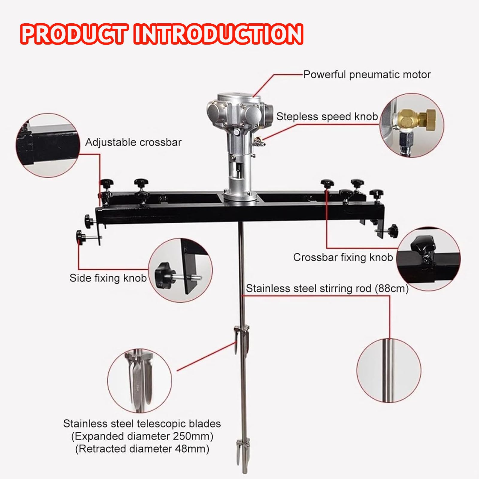 Agitador de Aire Ibc, Mezclador de tambor con agitador neumático, Agitador de pintura, mezclador neumático con soporte, herramienta para mezclar pintura con agitador de aire,Smallfivecylinders