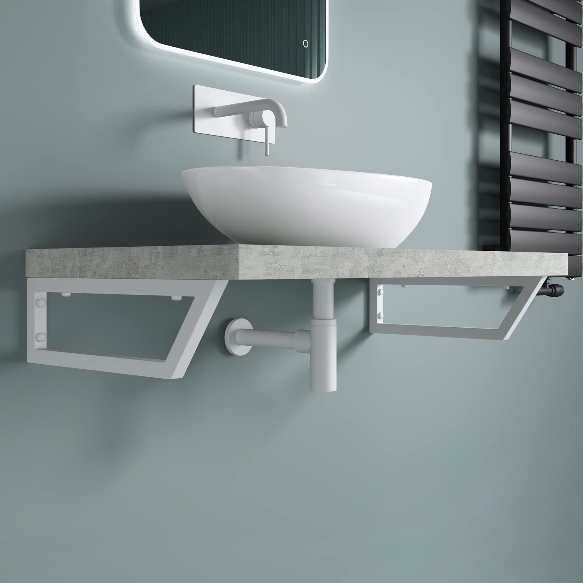 doporro Soporte de Pared para Encimera o Tocador en Acero Inoxidable Blanco 48×2,5×15 cm – También Funciona como Toallero, Set de 2, Modelo WH04
