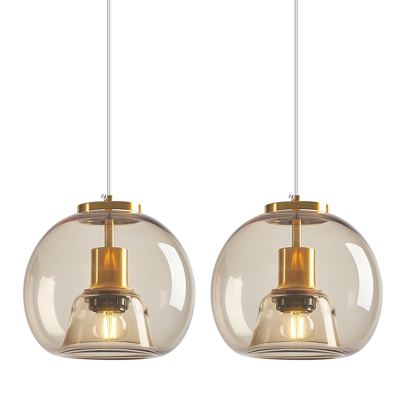 Photo 1 of LBSQJ Light Coffee Glass Pendant Lights Kitchen Island Gold Hanging Light Fixture Glass Globe Pendant Light Modern Pendant Lighting for Kitchen Island Bedroom Dining Room (7.87", 2 Pack)