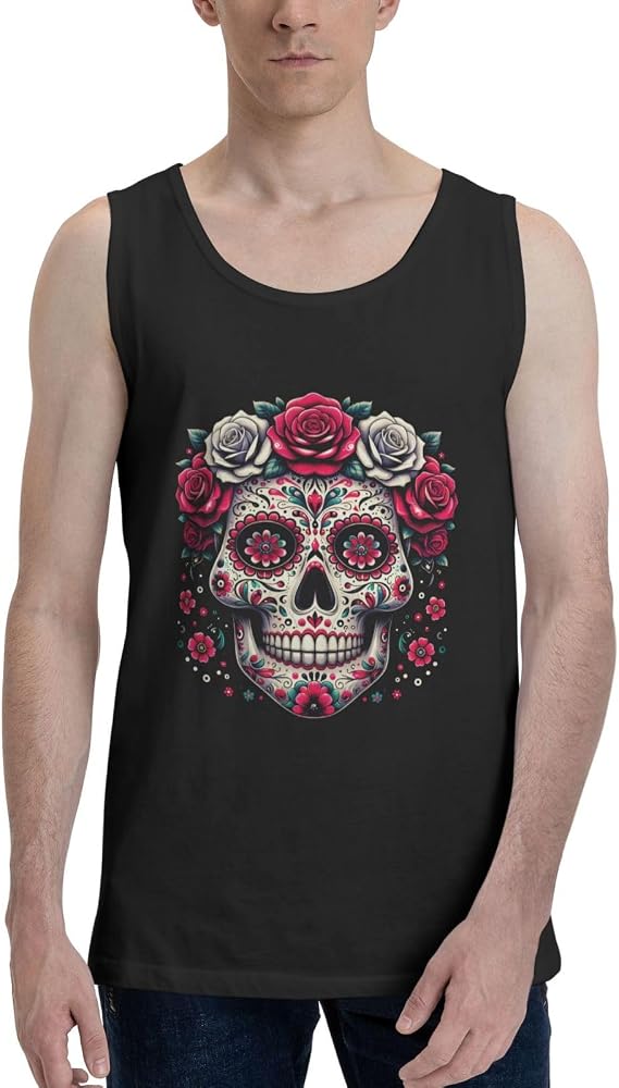 Augenstern Men Dead Day Sugar Skull Sleeveless Cotton Tank Top Shirt