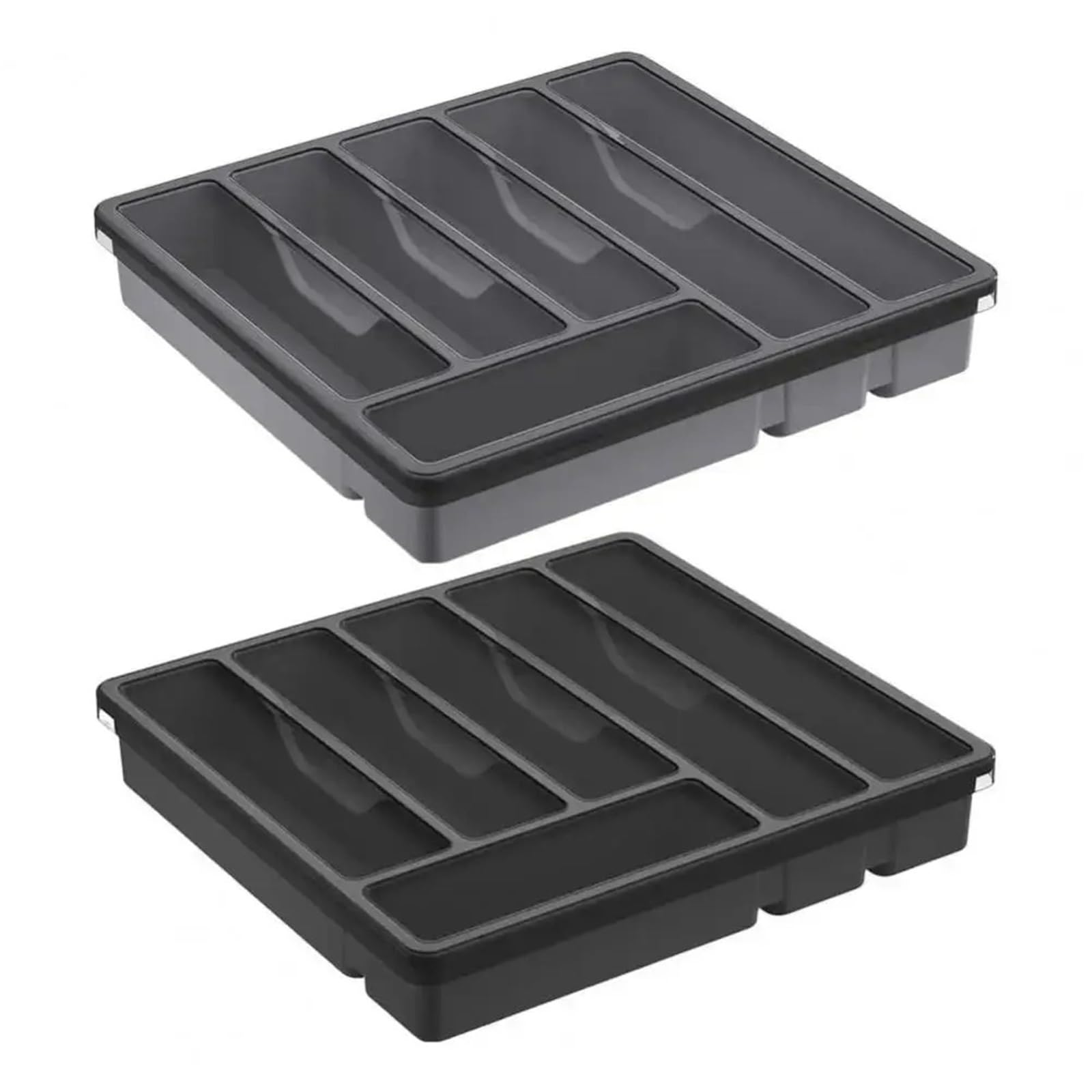 UBOHUZ 1 Set (2PCS) Plastic Kitchen Cutlery Storage Box 6 Grids Tableware Organizer Flatware Utensil Holder Multifunction Divider for Spoons Forks Knives