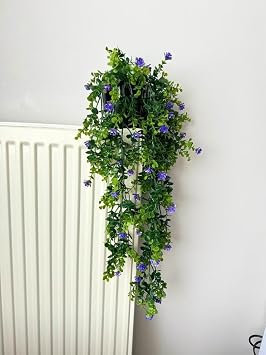 Yapay Çiçek Saksıda Sarkan Mor Mineli Şimşir Okaliptus Yapay Sarmaşık 60cm