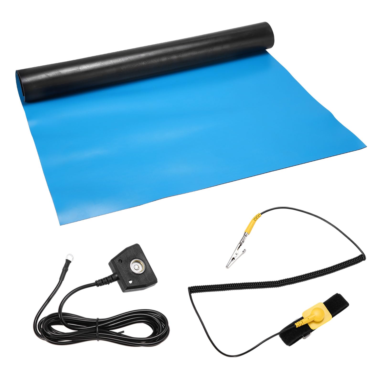 QUARKZMAN Zestaw mat antystatycznych z opaską ESD i drutem uziemiającym, mata lutownicza PVC ESD 24 x 36" do naprawy elektroniki telefonu i komputera,