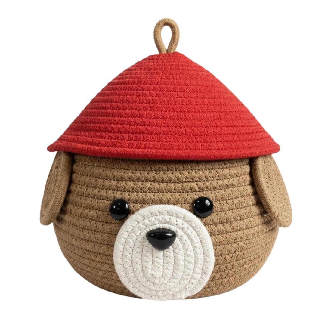 Woven Cotton Rope Storage Basket with Cute Dog Face Design & Red Lid, Decorative Organizer Bin for Kids Room, Nursery, Toys, Laundry, Clothes and Home Storage-image-21