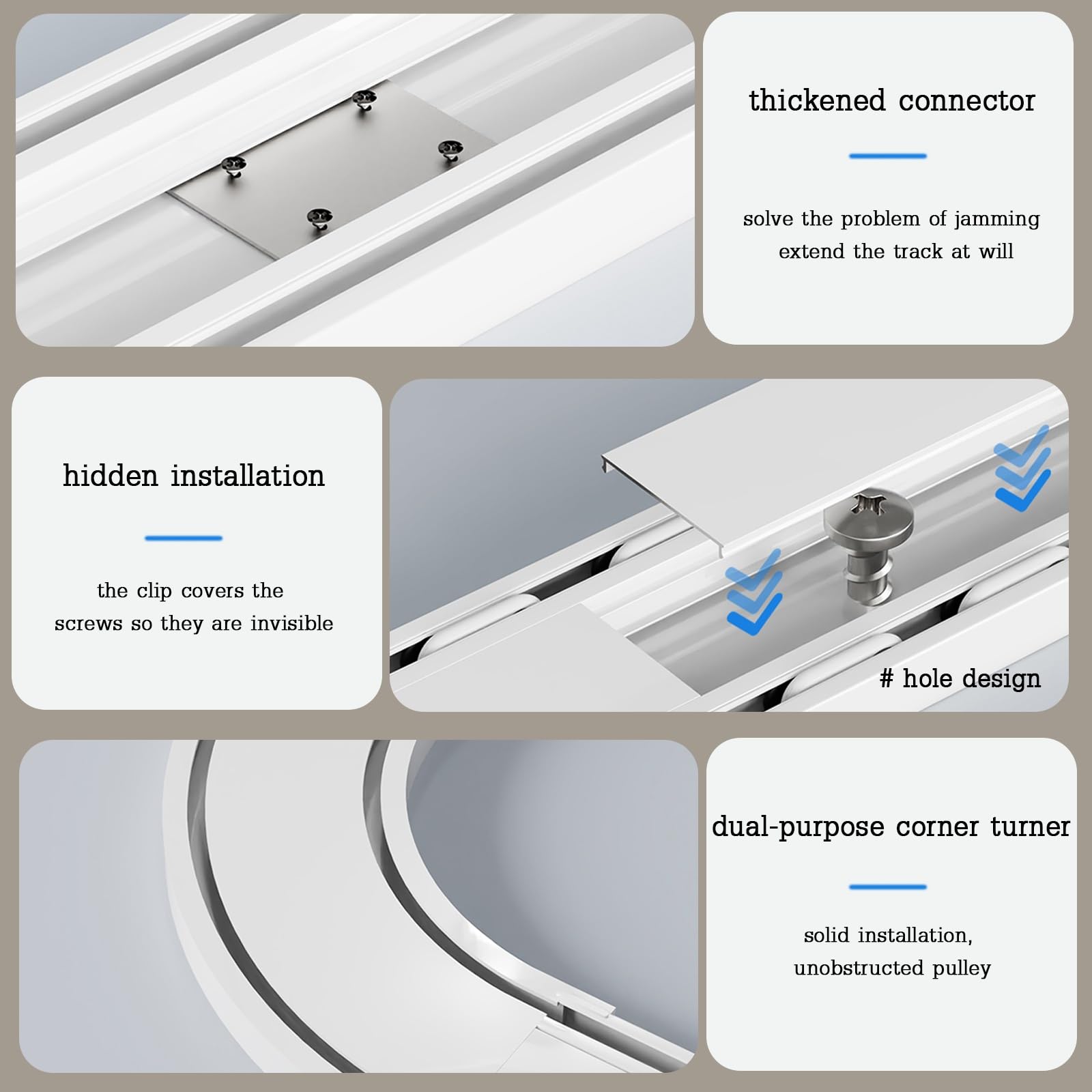 Set di binari per tende a doppio binario a soffitto, binari scorrevoli in alluminio lisci e silenziosi, supporto robusto per tende,per camera da letto, soggiorno e ufficio(White,1.5m(4.9ft))