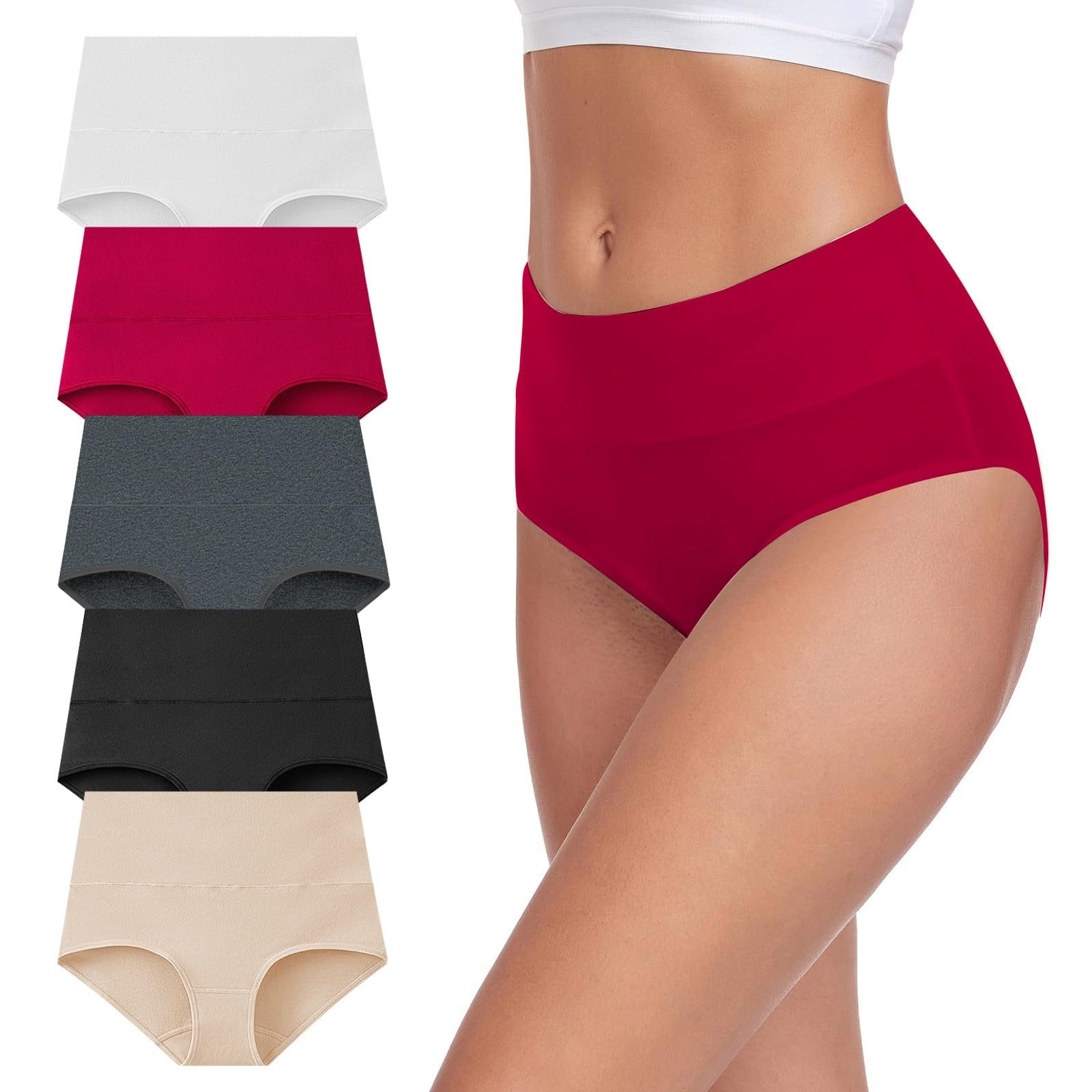 Mutandine senza cuciture da donna, confezione multipla da 5 slip in cotone a vita alta, morbidi pantaloni da donna per il controllo della pancia, mutandine traspiranti e confortevoli per tutti i