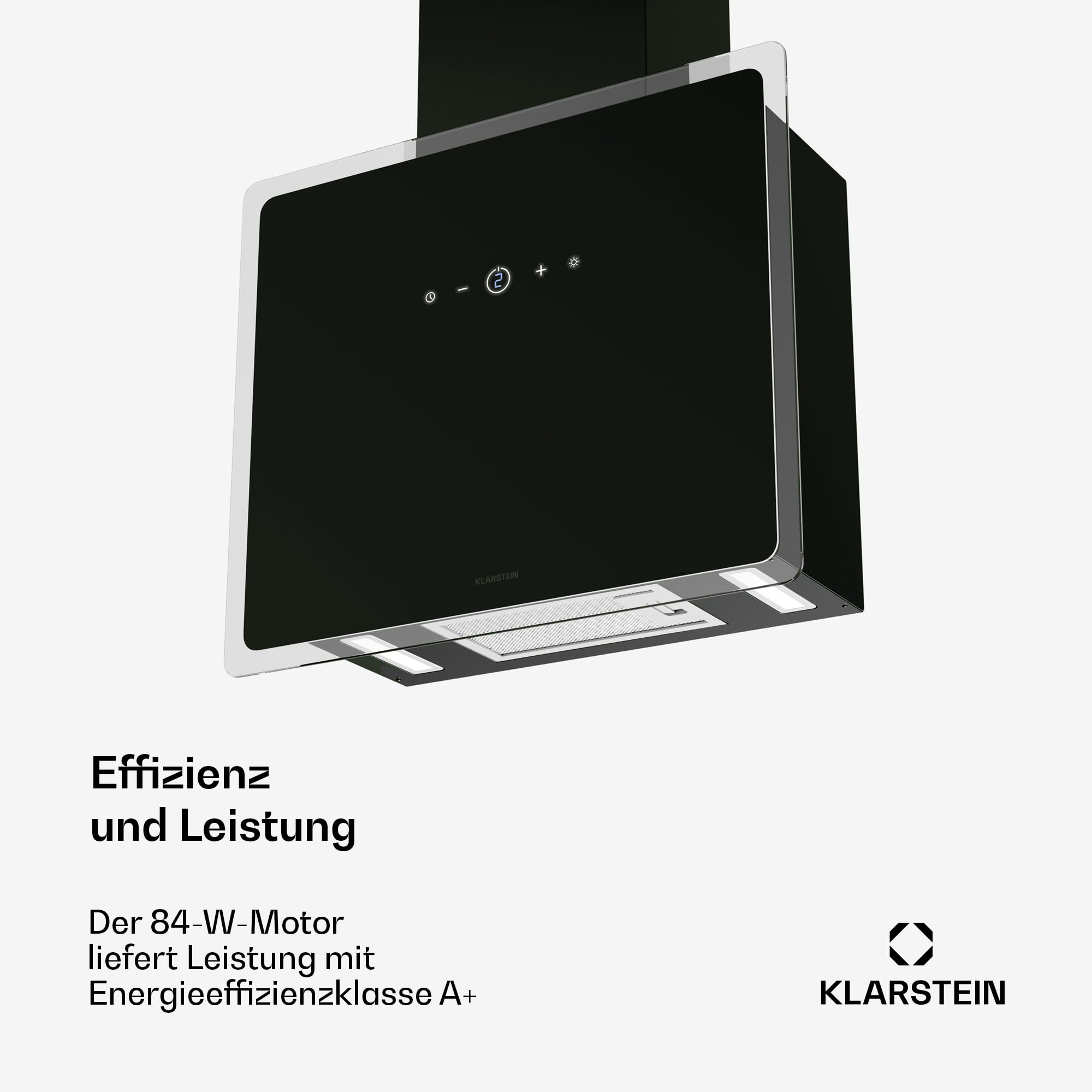 Klarstein AlizeEdge Dunstabzugshaube - 60 cm Wandhaube, Flaches Design, Touch-Steuerung, 487 m³/h Luftdurchsatz, A+ Energieeffizienz, LED-Beleuchtung, Leise 38 dB, Abluft & Umluft, Schwarz