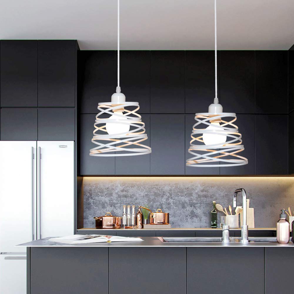 iDEGU 2 Pezzi Lampadari a Sospensione Moderni Lampada da Soffitto Creativo Design Spirale a Cascata E27 Lampada a Sospensione Vintage per Camera da Letto Soggiorno Cucina Sala da Pranzo (20cm, Bianco)