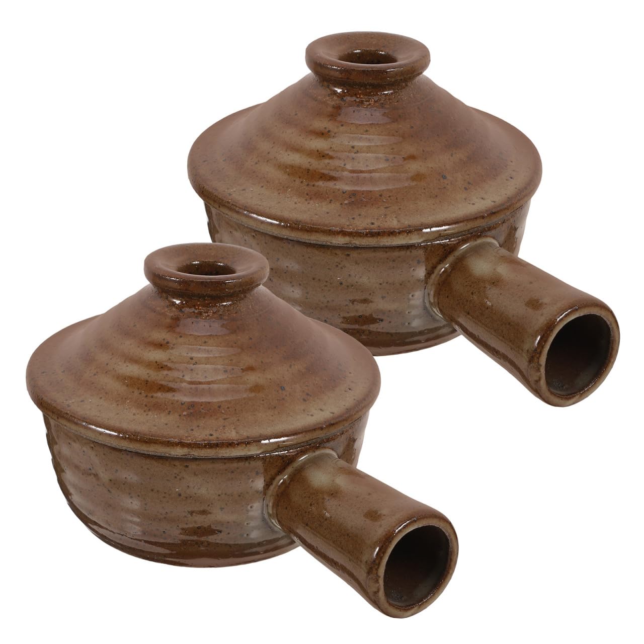 Ciieeo 2 Pezzi Casseruola in Terracotta con Coperchio, Adatta per Microonde, Design Resistente al Calore, Pentola Rotonda per Cottura e Cottura al Forno in Cucina