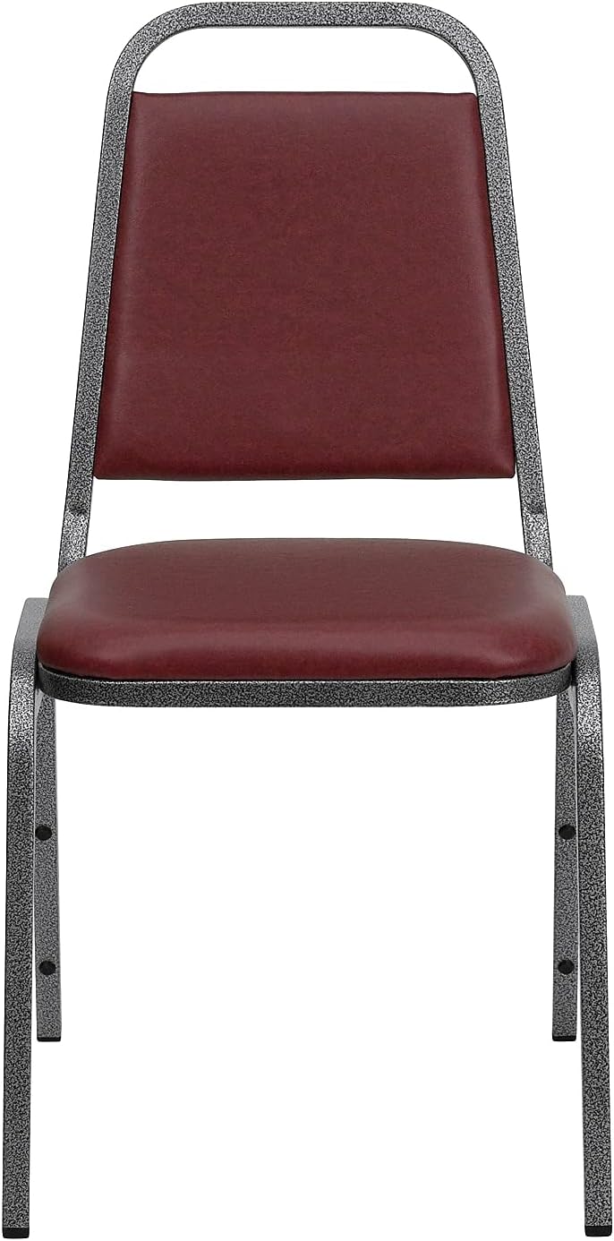 Flash Furniture 4 Pack HERCULES Series Trapezoidal Back Stacking Banquet Chair in Burgundy Vinyl - Silver Vein Frame