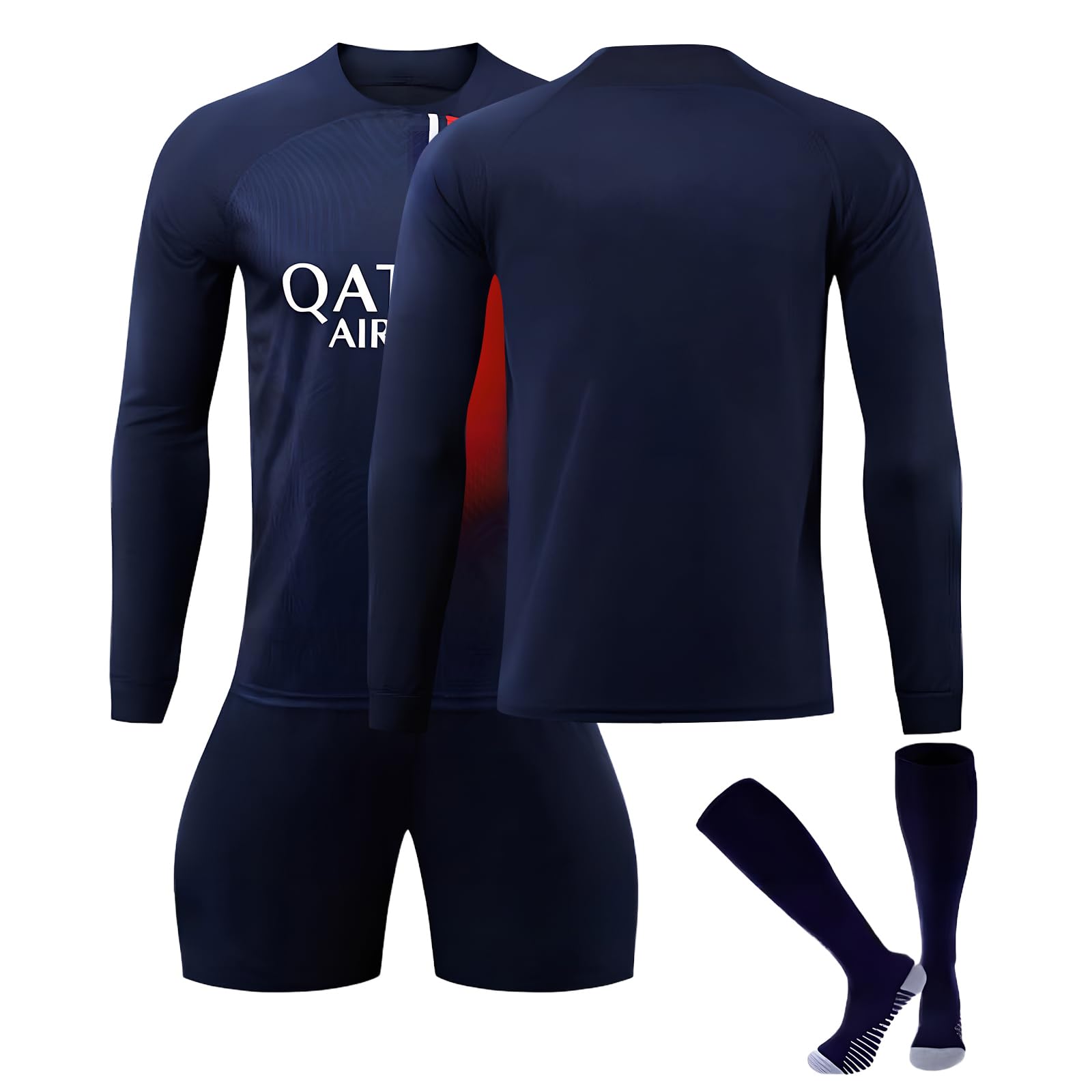 Maillots de Football Personnalisé avec Nom Nombre pour Enfant et Adultes, 3 pièces Ensemble Football Entraînement Manche Longue T-Shirt Short et Chaussettes