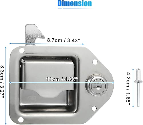 Miniatura 7 de X AUTOHAUX Pestillo de caja de herramientas para camión con 2 llaves de acero inoxidable para caja de herramientas de repuesto para caja de