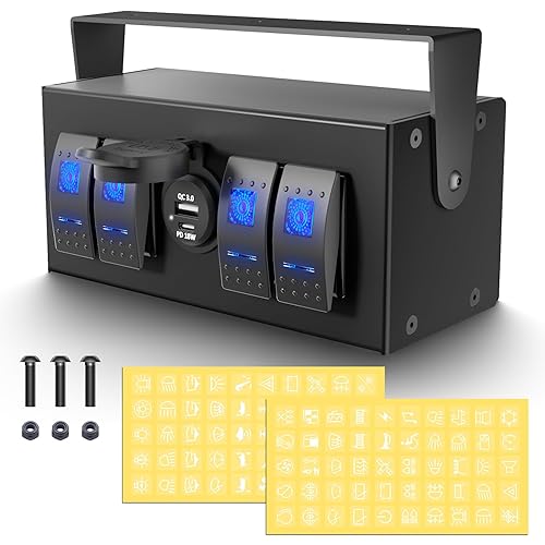 IZTOSS Panel de interruptor de encendido y apagado de 5 pines con kits de cableado para barco marino, coche, vehículos recreativos, camiones