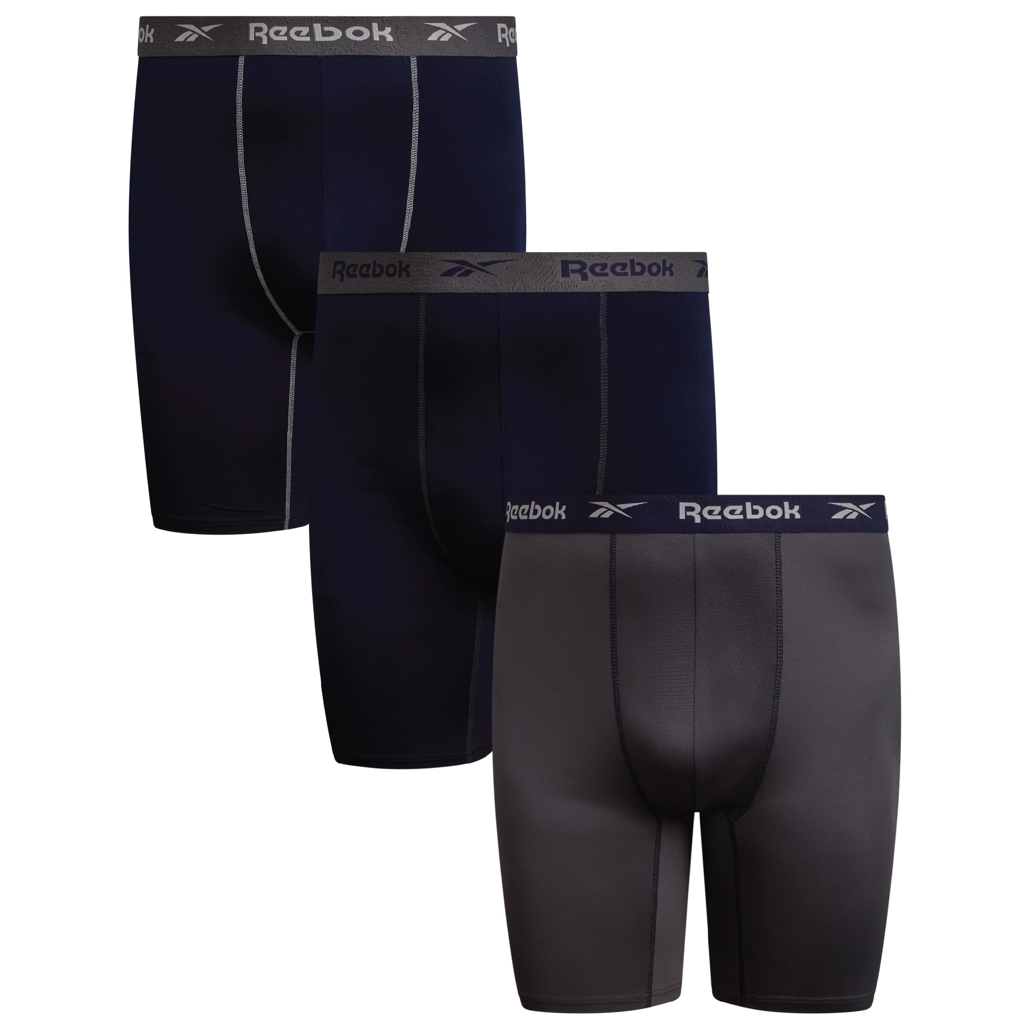 Reebok Mens Boxer Briefs - 3 Pack Big Tall 10 Inseam Long Leg Stretch Performance Mens Underwear Boxers